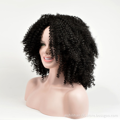 Aishili high quality medium kinky afro curly deep wave hair synthetic wigs for black women